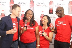 (L-R) National Commercial Director, Nigerian Bottling Company Limited, Matthieu Seguin; Marketing Manager, Colas, Coca-Cola Nigeria Limited, Bolajoko Bayo-Ajayi; Marketing Director, Coca-Cola Nigeria Limited, Patricia Jemibewon; and Communications Manager, Coca-Cola Nigeria Limited, Sam Umukoro, at the media launch of the Share a Coke campaign of Coca-Cola, held at Protea hotel, GRA Ikeja on Wednesday, January 7th. 