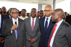 L-R: Honorable Minister, Ministry of Industry, Trade and Investment, Dr. Olusegun Aganga; Managing Director, Coca-Cola Nigeria Limited, Mr. Adeola Adetunji; Chief Executive Director and Group Managing Director, Diamond Bank, Uzoma Dozie; and Director, Enterprise Development Centre (EDC) Mr. Peter Bamkole; during the launch of the Enterprise Development Centre new building at Pan Atlantic University, Lagos recently.